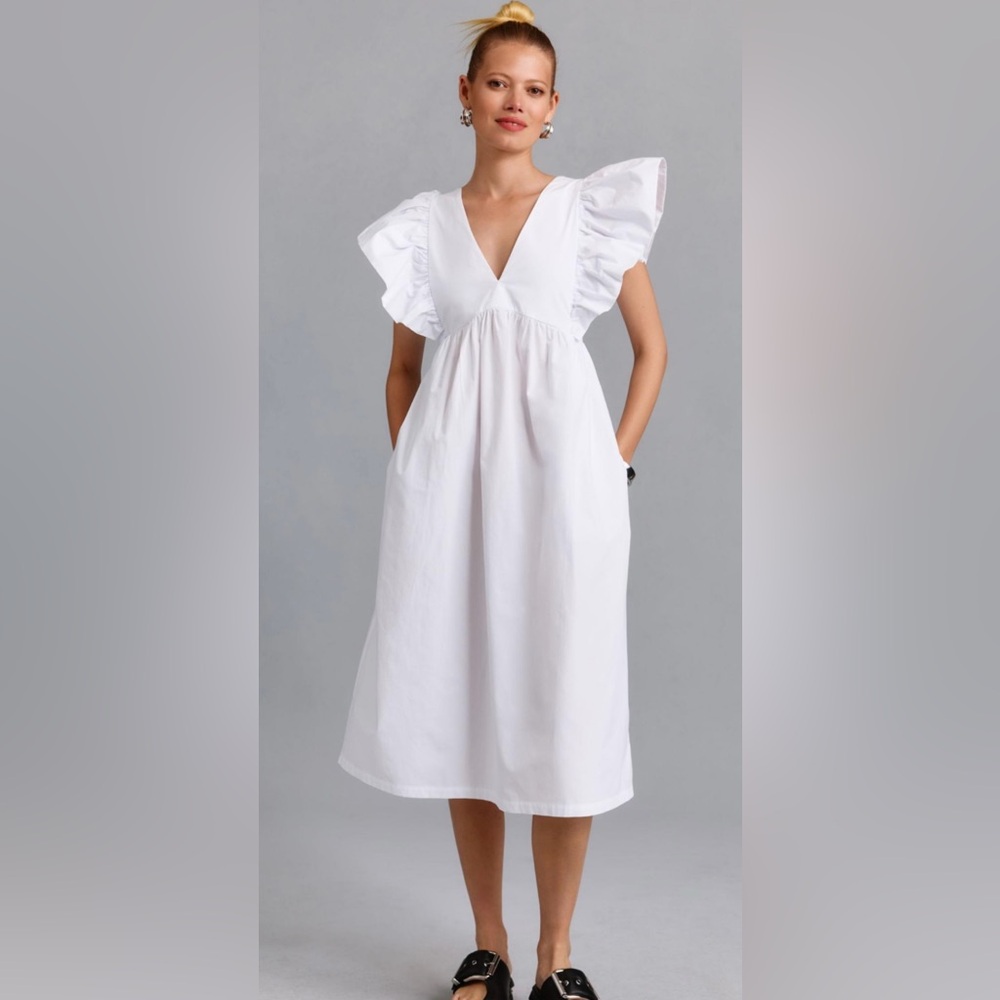 Anthropologie | Maeve white flutter sleeve dress, petite small